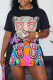 Black Casual Animal Print Basic O Neck T-shirt Short Sleeve Dress