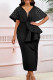 Black Party Formal Patchwork Ruffle Beading V Neck Evening Dresses