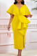 Yellow Party Formal Patchwork Ruffle Beading V Neck Evening Dresses