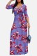 Purple Casual Floral Print Basic V Neck Long Dresses