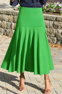 Green Casual Daily Solid Color Basic A Line Plus Size High Waist Skirt