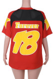 Red Casual Print Patchwork O Neck T-Shirts