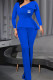 Blue Casual Daily Letters Irregular V Neck Regular Jumpsuits