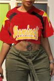 Red Casual Print Patchwork O Neck T-Shirts