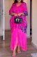 Rose Red Casual Print Fringed Trim V Neck Printed Dresses