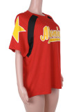 Red Casual Print Patchwork O Neck T-Shirts