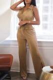 Apricot Casual Solid Color Buttons Turndown Collar Sleeveless Two Pieces