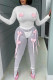 White Street Patchwork See-Through Bow Decor O Neck Long Sleeve Two Pieces