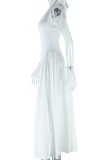 White Sexy Casual Solid Color Backless Belted Halter Long Dresses
