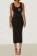 Black Casual Letter Print U Neck One Step Skirt Dresses