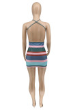 Rose Red Sexy Striped Print Patchwork O Neck Pencil Skirt Dresses