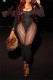 Black Sexy Casual Solid Color Patchwork See-Through U Neck Skinny Jumpsuits