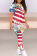 White Red Casual Print Patchwork O Neck Short Sleeve Two Pieces