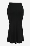 Black Casual Solid Color Basic Skinny High Waist Conventional Plus Size Skirt