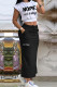 White Black Casual Letters Pocket Lace Up Patchwork Slit O Neck Two Pieces