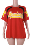Red Casual Print Patchwork O Neck T-Shirts