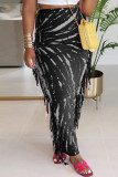 Rose Red Casual Print Fringed Trim Regular High Waist Conventional Full Print Skirts
