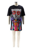 White Casual Animal Print Basic O Neck T-shirt Short Sleeve Dress
