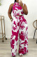 Rose Red Casual Print Pocket Turtleneck Sleeveless Two Pieces