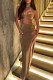 Brown Sexy Hollow Out Patchwork Backless Slit O Neck Long Dresses