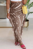 Rose Red Casual Print Fringed Trim Regular High Waist Conventional Full Print Skirts