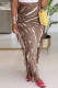 Brown Casual Print Fringed Trim Regular High Waist Conventional Full Print Skirts