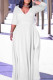 White Casual Solid Color Belted V Neck Long Dresses