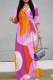 Orange Purple Casual Street Geometric Print With Belt Contrast V Neck Printed Dresses