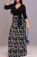 Black And White Casual Print Patchwork Strap Design V Neck Long Dresses