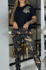 Black Casual Letters Pocket Patchwork O Neck Short Sleeve Two Pieces