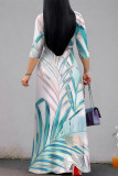 Green Street Daily Leaf Print Lace Up Contrast V Neck Printed Dresses