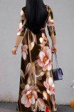 Black White Casual Print Patchwork Strap Design V Neck Long Dresses