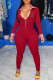 Red Casual Letter Print Patchwork Zipper Collar Skinny Jumpsuits