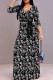 Black White Casual Print Patchwork Strap Design V Neck Long Dresses