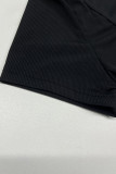 Black Casual Letters Patchwork Hot Drill U Neck Short Sleeve Two Pieces