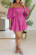 Rose Red Casual Solid Color Hollow Out Patchwork Backless Off Shoulder Cake Skirt Dresses