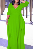 Deep Red Casual Solid Color Belted V Neck Long Dresses