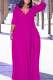 Rose Red Casual Solid Color Belted V Neck Long Dresses