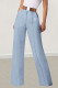 Blue Casual Daily Letter Print Buttons Zipper Loose High Waist Straight Positioning Print Bottoms
