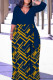 Tibetan Blue Casual Print Patchwork Belted V Neck Long Dresses