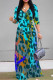 Lake Blue Casual Street Leopard Print Lace Up Contrast V Neck Printed Dresses