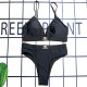 Black Sportswear Letters Patchwork Strap Design Swimwears