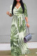 Green Street Daily Leaf Print Lace Up Contrast V Neck Printed Dresses