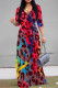 Red Casual Street Leopard Print Lace Up Contrast V Neck Printed Dresses