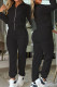 Black Casual Letters Pocket Patchwork Zipper Zipper Collar Long Sleeve Two Pieces