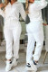 White Casual Letters Pocket Patchwork Zipper Zipper Collar Long Sleeve Two Pieces