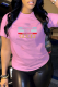 Pink Casual Print Letter O Neck T-Shirts