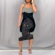 Grey Street Print Patchwork Square Neck Wrapped Skirt Dresses
