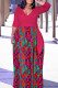 Rose Red Casual Print Patchwork Belted V Neck Long Dresses