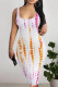 Pink Orange Sexy Geometric Print Contrast U Neck Printed Dresses